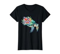 Arte botánico de la Fauna Silvestre del océano de la Acuarela de Camiseta gráfica económica, Mujer, Negro, M