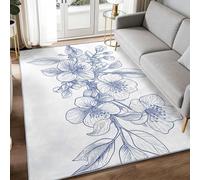 Arte Botánico Delicado 120 x 170 cm Alfombra de dormitorio suave, dibujada a mano botánica floral hojas lavable antideslizante alfombra de sala de estar - blanco moqueta para sala de estar dormitorio