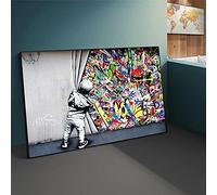 Arte callejero Banksy Graffiti Arte de pared detrás de la cortina Pinturas en lienzo Imágenes artísticas de pared de gran tamaño para decoración del hogar 100x200cm/39x79in Sin marco