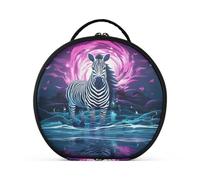 Arte Cebra Luna Púrpura Bolsa de Maquillaje Organizador de Circular Cosméticos Bolsas Creatividad con Divisor Ajustable para Mujeres