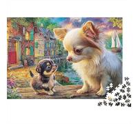 Arte Chihuahua Puzzle 1000 Piezas Adultos y Familia Mamá Chihuahua Cachorro Calle Canal Premium Grueso Vibrante Desafiante 38x26cm