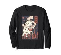 Arte clásico japonés Kaiju Ramen Monster Cool Looking Cat Art Manga Larga