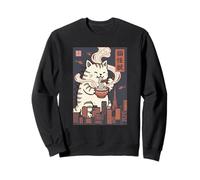 Arte clásico japonés Kaiju Ramen Monster Cool Looking Cat Art Sudadera