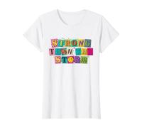 Arte Colorido con Cita Positiva más Fuerte Que la tormenta Camiseta gráfica económica, Mujer, Blanco, XS