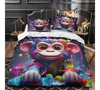 Arte colorido del león Funda de Edredón Impresión 3D 3 Piezas Microfibra Suave Cremallera Oculta con Fundas de Almohada Transpirable Acuarela vibrante Funda Edredon for familia King（220x240cm）