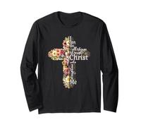 Arte con Forma de Cruz Floral con el Mensaje «Puedo Hacer Todas Las Cosas a través de Cristo» Manga Larga