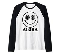 Arte con Plantas Hawaianas Happy Face Monstera Leaf Aloha Camiseta Manga Raglan