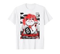 Arte con Tinta Sumi-e Japonesa Maneki Neko de Lucky Cat Red Sun Camiseta gráfica económica