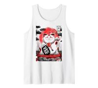 Arte con Tinta Sumi-e Japonesa Maneki Neko de Lucky Cat Red Sun Camiseta sin Mangas