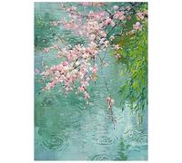 Arte Contemporáneo: Estanque De Lluvia con Flores De Durazno En Primavera Pintura Al Óleo Pintada A Mano Decoración De Pared Moderna con Paisaje Botánico Natural para Dormitorio O Sala De Estar