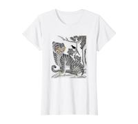 Arte Coreano Tigre y urraca Vintage Coreano Minhwa Camiseta gráfica económica, Mujer, Blanco, XS