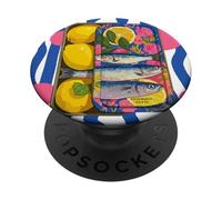 Arte costero Colorido de los Pescados enlatados de la sardina con Las Flores de los Limones PopSockets PopGrip Adhesivo