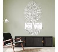 Arte Cristiano de Pared de Metal Arráigate en Cristo, árbol de la Vida, decoración rústica de Hierro, Color Negro, para Sala de oración, Oficina e Iglesia (Blanco, 90 x 49 cm)