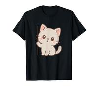 Arte Curioso de Gato Kawaii. Diseño Minimalista de Mascotas. Camiseta