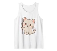 Arte Curioso de Gato Kawaii. Diseño Minimalista de Mascotas. Camiseta sin Mangas