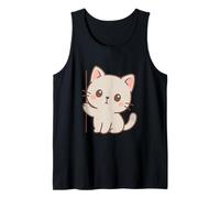 Arte Curioso de Gato Kawaii. Diseño Minimalista de Mascotas. Camiseta sin Mangas