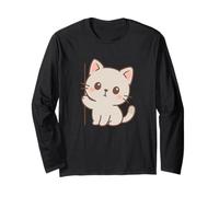 Arte Curioso de Gato Kawaii. Diseño Minimalista de Mascotas. Manga Larga