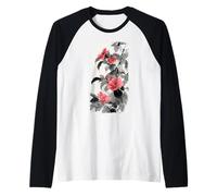 Arte de Acuarela de Lavado de Tinta Japonesa con Flores de Camelia Rosa Camiseta Manga Raglan