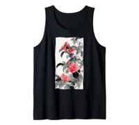 Arte de Acuarela de Lavado de Tinta Japonesa con Flores de Camelia Rosa Camiseta sin Mangas