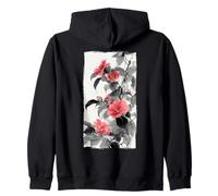 Arte de Acuarela de Lavado de Tinta Japonesa con Flores de Camelia Rosa Sudadera con Capucha