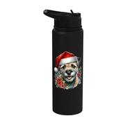 Arte de acuarela de Navidad Border Terrier Stainless Steel Insulated Water Bottle
