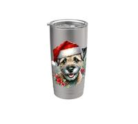 Arte de acuarela de Navidad Border Terrier Vaso térmico de acero inoxidable de doble pared
