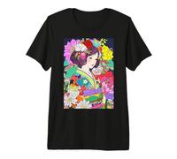 Arte de Anime Kawaii Japanese Vibe Kimono Girl Flowers Camiseta Premium