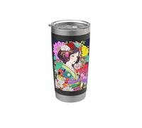 Arte de anime kawaii Japanese Vibe Kimono Girl Flowers Vaso térmico de acero inoxidable de doble pared