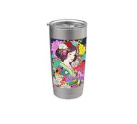 Arte de anime kawaii Japanese Vibe Kimono Girl Flowers Vaso térmico de acero inoxidable de doble pared