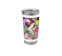 Arte de anime kawaii Japanese Vibe Kimono Girl Flowers Vaso térmico de acero inoxidable de doble pared