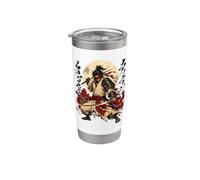 Arte de anime samurái retro de Crimson Moon Ronin Vaso térmico de acero inoxidable de doble pared