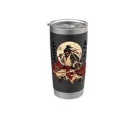 Arte de anime samurái retro de Crimson Moon Ronin Vaso térmico de acero inoxidable de doble pared