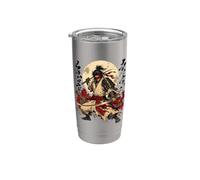 Arte de anime samurái retro de Crimson Moon Ronin Vaso térmico de acero inoxidable de doble pared