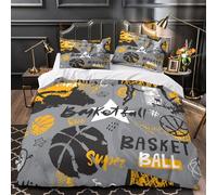 Arte de baloncesto Funda de Edredón con Fundas de Almohada 3 Piezas Microfibra Suave Estampado 3D Cierre de Cremallera Oculta Transpirable Calle grunge Funda Edredon for jóvenes Single（140x200cm）
