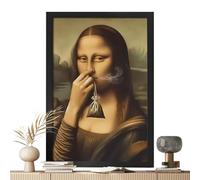 Arte de baño de Mona Lisa, material en lienzo, póster de impresión humorística de 16 pulgadas, 150 g, imagen peculiar de la nariz que pellizca mejora el carácter para baño, apartamento e inodoro