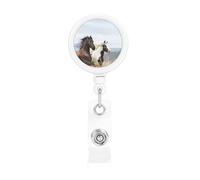 Arte de caballos corriendo,Portatarjetas retráctil, portatarjetas enrollable con clip para identificación y pinza de cocodrilo.