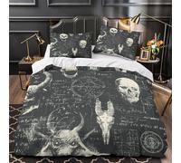 Arte de calaveras Funda de Edredón 3 Piezas Microfibra Suave Impresión 3D Cierre de Cremallera Oculta con Fundas de Almohada Antibacteriana Horror gótico Funda Edredon for niños Single（135x200cm）
