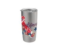 Arte de California con estrellas a cuadros florales de la Costa Dorada Vaso térmico de acero inoxidable de doble pared