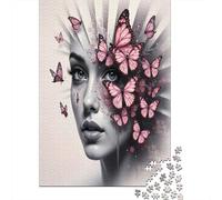 Arte de Cara de Mariposa Puzzles para Adultos: Mujer con Mariposas Rosas 1000 Piezas para Mujeres, Regalos para Hombres 52x38cm/1000 Piezas