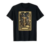 Arte de Cartas del Tarot del Gato místico - Felino de Alta sacerdotisa Camiseta gráfica económica, Hombre, Negro, S