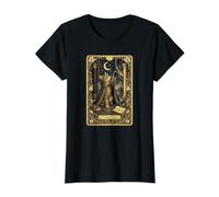 Arte de Cartas del Tarot del Gato místico - Felino de Alta sacerdotisa Camiseta gráfica económica, Mujer, Negro, M