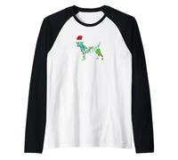 Arte de Collage de Medios Mixtos Perro Puppy en Santa Hat Merry Ho Ho Camiseta Manga Raglan
