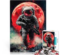 Arte de cómic de Soldado Espacial con Luna Roja Llena Rompecabezas para Adultos de 1000 Piezas Juegos educativos Grandes Regalos y Juguetes 38x26cm