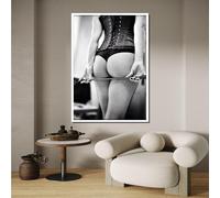 Arte de corsé y red: impresión fotográfica oscura y sensual para decoración de dormitorio, lienzo sexy, arte de pared para dormitorio, 80 x 110 cm, sin marco.
