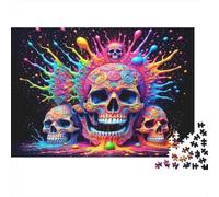 Arte de cráneos psicodélicos 1000 Piezas Cartón Resistente Rompecabezas Clásicos Fans De Adolescentes 12-18 Años Alivio del Estrés Decoración De Paredes 52x38cm/1000pcs