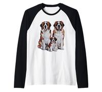 Arte de Dibujo de la Familia de Cachorros de San Bernardo. Camiseta Manga Raglan
