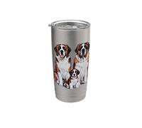 Arte de dibujo de la familia de cachorros de San Bernardo. Vaso térmico de acero inoxidable de doble pared