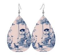 Arte De Escena De Jardín De Estilo Rococó En Azul Y Blancos Pendiente Moda Pendiente De Piel Ligeros Pendientes Para Mujer Aniversario