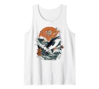 Arte de Estilo japonés de tiburón Montando Tigre Feroz Camiseta sin Mangas