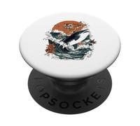 Arte de Estilo japonés de tiburón Montando Tigre Feroz PopSockets PopGrip Adhesivo